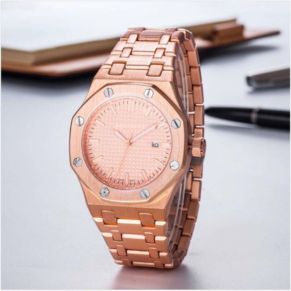 

mens luxe watches fashion stainless steel quartz men casual watch with calendar waterproof sport wristwatches 19, Slivery;brown