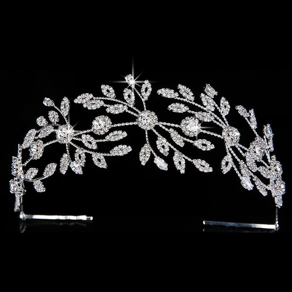 

headpiece and crown hadiyana elegant leaves design zircon women wedding party hair accessories bc4653 accesorios para el cabello, Golden;silver