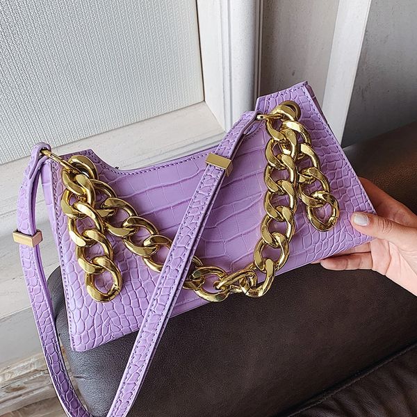 

medieval magic stick women's 2020 new shoulder wand wand armpit bag western fashion crocodile pattern portable chain bag, White