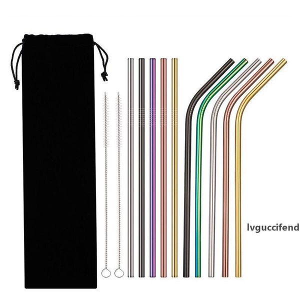 

stainless steel straws reusable straight bent 8.5 /10.5 metal drinking straw cleaner brush party bar accessory mma1886