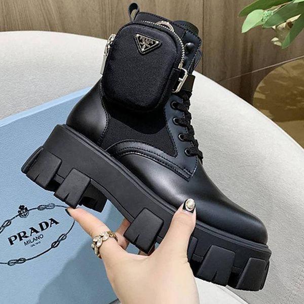 

2020 luxury designer womens lace up short boots,womens leather thick sole fashion boots roman boots with zipper pouch size 35-40 0094, Black