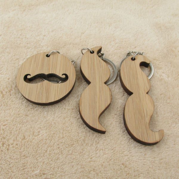 

mustache men key chain ring laser cut wood keychain gift for him dad father grandfather birthday favor, Silver