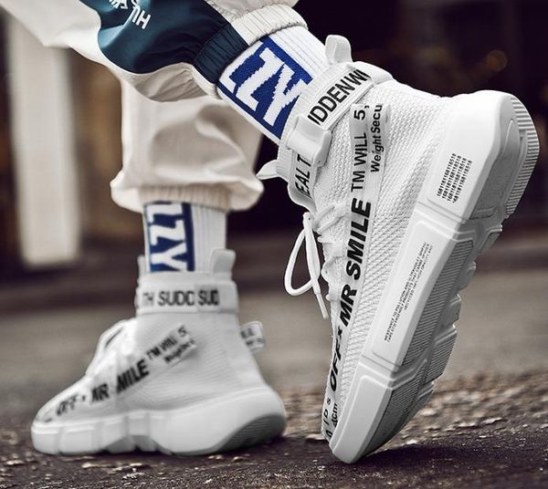 

2019 spring new sports trend high shoes elastic socks shoes reli86 cs03, Black