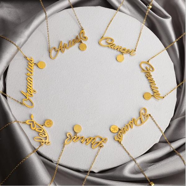 

fashion jewelry 12 zodiac signs letter pendants necklace, cavicle necklace , aries/taurus/gemini, with alloy material gd473, Golden;silver