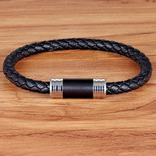 

tyo father's day gift simple design 5 styles for choices 19/21cm genuine leather bracelet stainless steel accessories jewelry, Golden;silver
