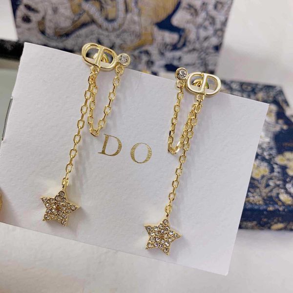 

d home dijia 2020 new cd letter tassel earrings dijia cd long diamond five-pointed star earrings for women, Golden