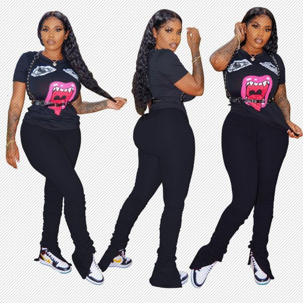 

w8286 amazon independent station fashion casual pleated micro speaker split pants short sleeve suit two-piece set, Black;white