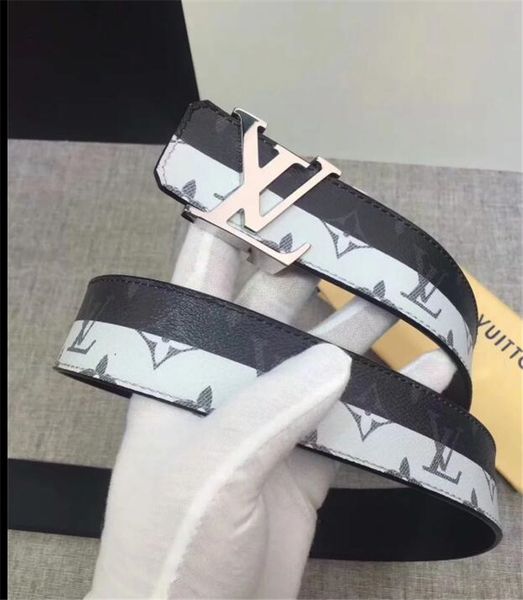 

2019 new designer belt business belt import brandlouÃ¬s vuÃ¬ttÃµn real leather fashion 8 buckle belt zinc alloy buckle 105-125cm, Blue;gray