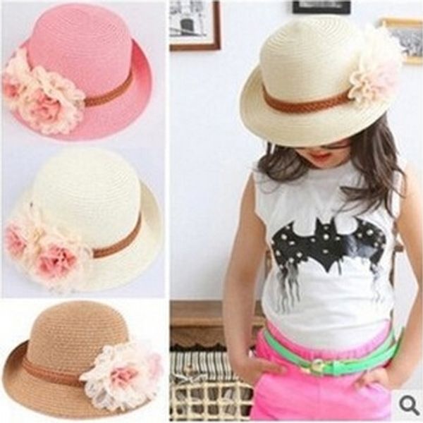 

new lace straw korean girl straw lace rose flower princess children's sun hat beach hat, Blue;gray