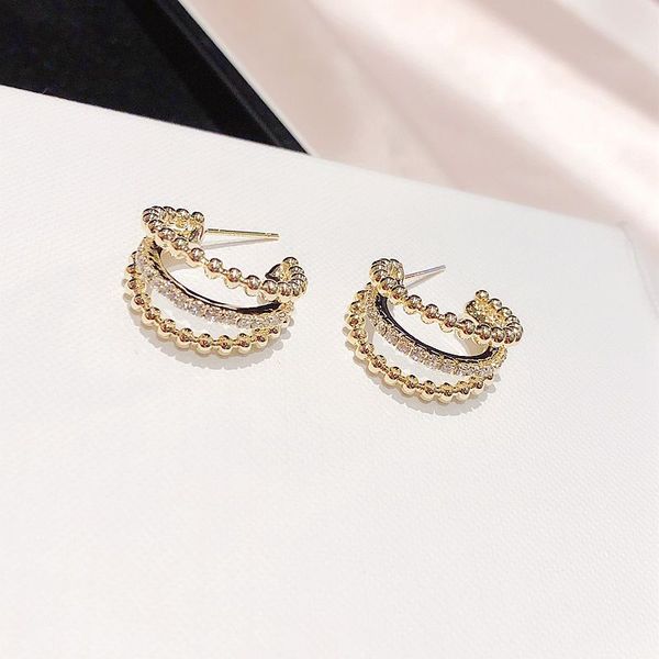 

c shaped three layer hoop earrings gold color cubic zircon earrings women party jewelry, Golden;silver