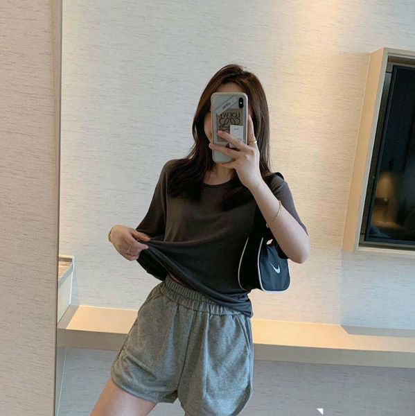 

8 color casual soft t-shirts vintage women clothing o-neck woman tees summer short sleeve morandi color loose shirts cloth, White