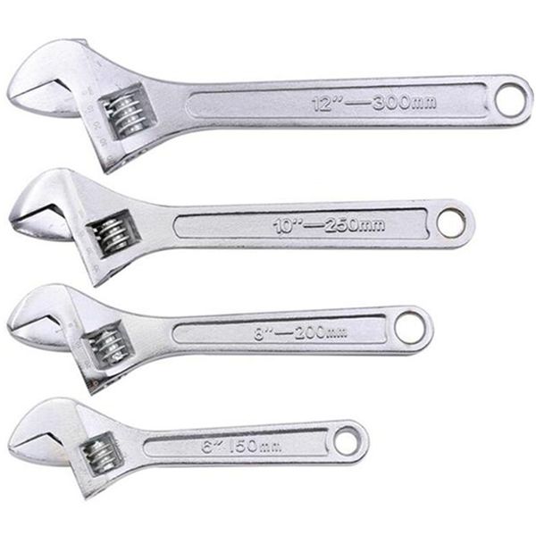 

4-piece adjustable wrench set, forged, heat treated, chrome-plated (6-inch, 8-inch, 10-inch, 12-inch