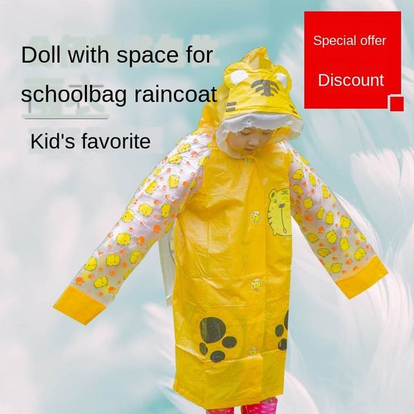 

36wne new children's bag body clothes inflatable body clothes doll headband schoolbag pvc children's cartoon raincoat jumpsuit inf, Red;brown