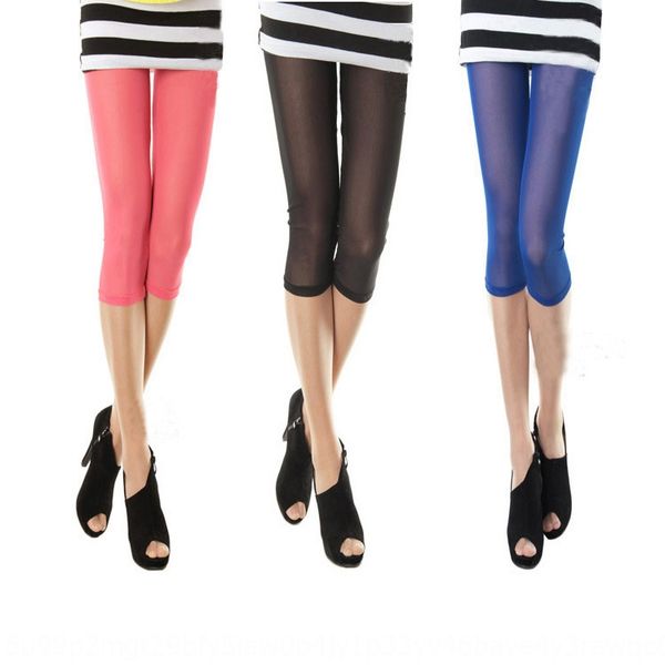 

iufo0 summer thin candy color large size high elastic mesh leggings tight candy tight outer wear capri pants solid color breathable capri pa, Black;white