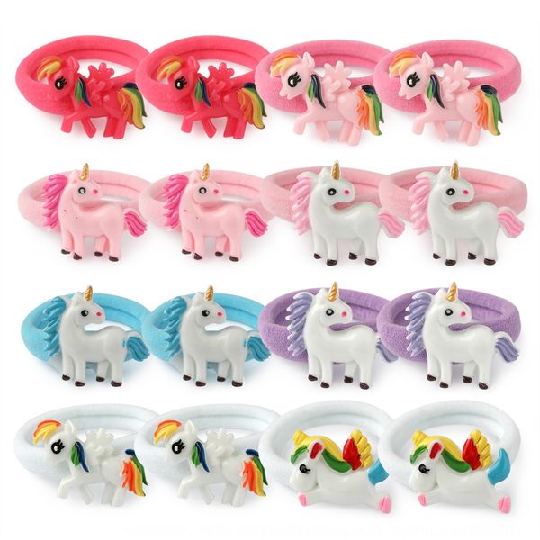 

57z5z diy cartoon unicorn resin rubber band headdress diy headdress accessories hair ring children's cute unicorn nylon rubber band pon, Slivery;white