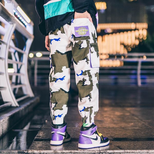 

men's pants uncledonjm pencil harem men camouflage loose fit comfortable cargo trousers camo joggers mix-b057, Black