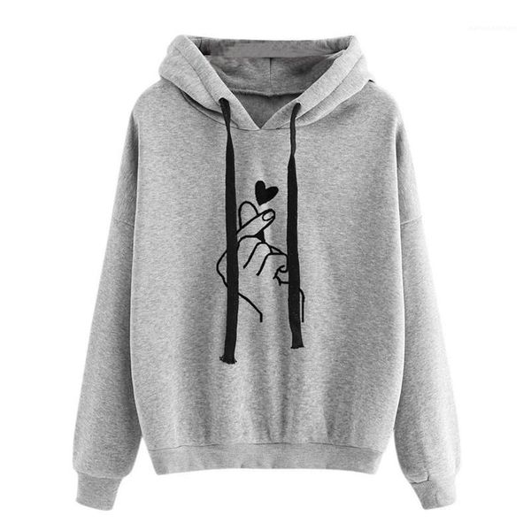 

hoodies fashion finger heart pattern natural color hoodies casual o-neck long sleeve hoodies womens designer womens, Black