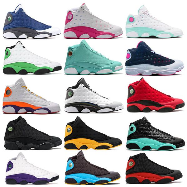 

13 13s woemn men basketball shoes flint barons hologram aurora luck green island atmosphere grey cap and gown bred sport sneakers