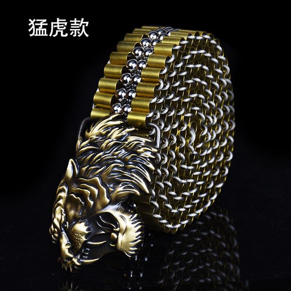 

men's luxury copper buckle metal belt stainless steel ball belt special high-grade eagle tiger buckle p26, Black;brown