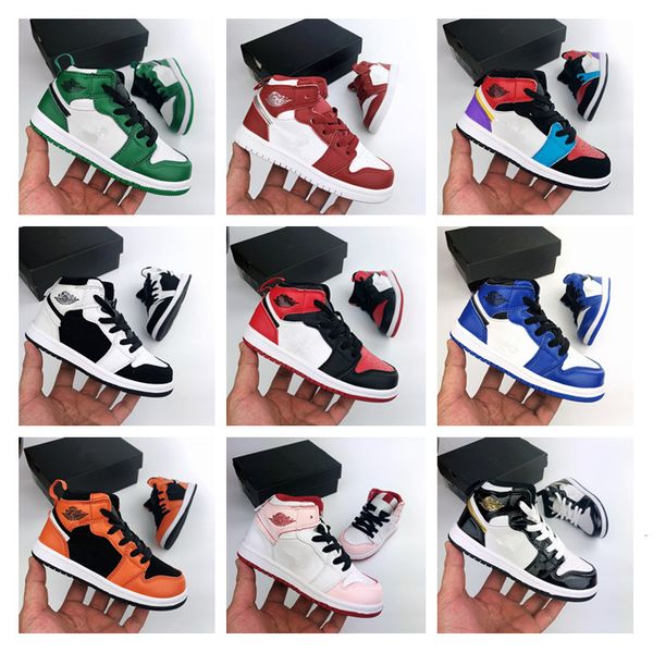 

jumpman 1 1s high band for boy girl basketball shoes athletics sneakers kids running shoe for baby sports torch hare game royal pine court05, Black