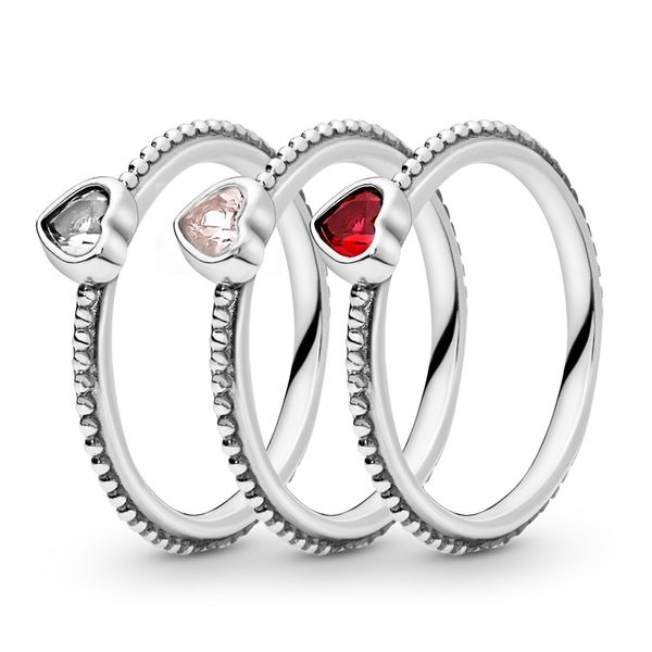 

authentic ale 925 sterling silver pink & red heart beaded ring luxury designer jewelry women cz stones synthetic ruby rings with pandora box, Slivery;golden
