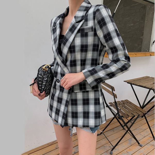 

retro spring dress loose ladies plaid suit jacket elegant long sleeve autumn jacket 2020 new casual fashion design suit, White;black