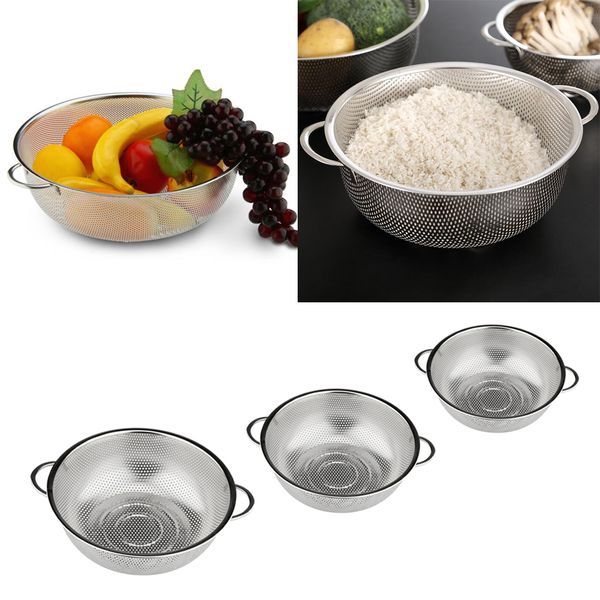 

3x stainless steel fine mesh strainer colander rice sieve 19.5+22.5+25.5cm