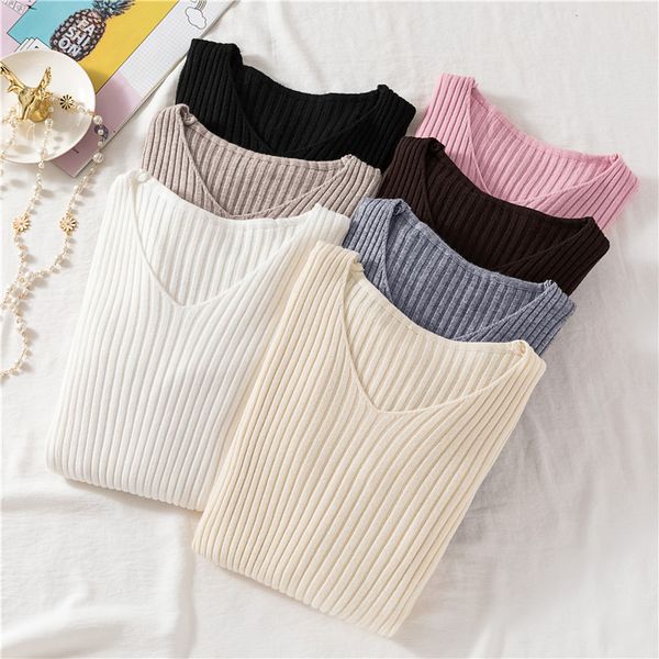 

new autumn winter sweater v-neck solid pullover soft warm female long sleeve casual jumper fashion slim elasticity pullovers, White;black