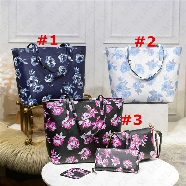 

4pcs/set ks pu leather handbag design crossbody belt fanny pack + floral long zip wallet zipper purse +credit card holder slot totes d7601