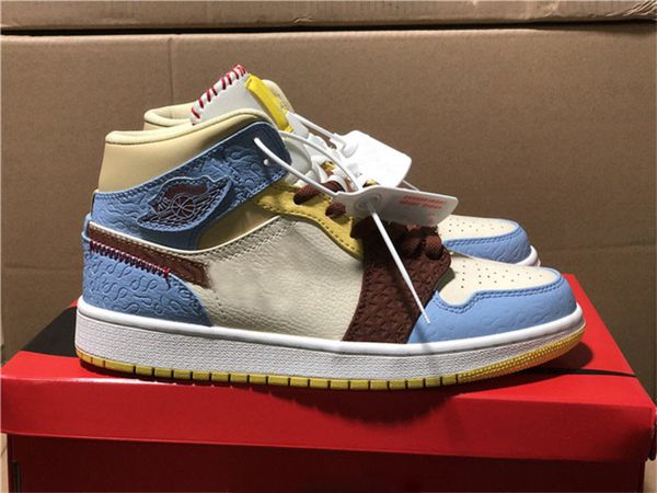 

2020 new air authentic 1 mid se fearless maison chateau rouge pale vanilla cream blue man woman basketball shoes cu2803-200 sneakers, Black