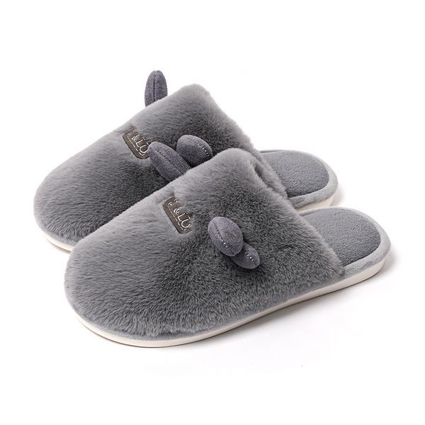 

2020 tzldn winter men's home slippers indoor home short plush cotton shoes winter warm short plush flat slippers, Black