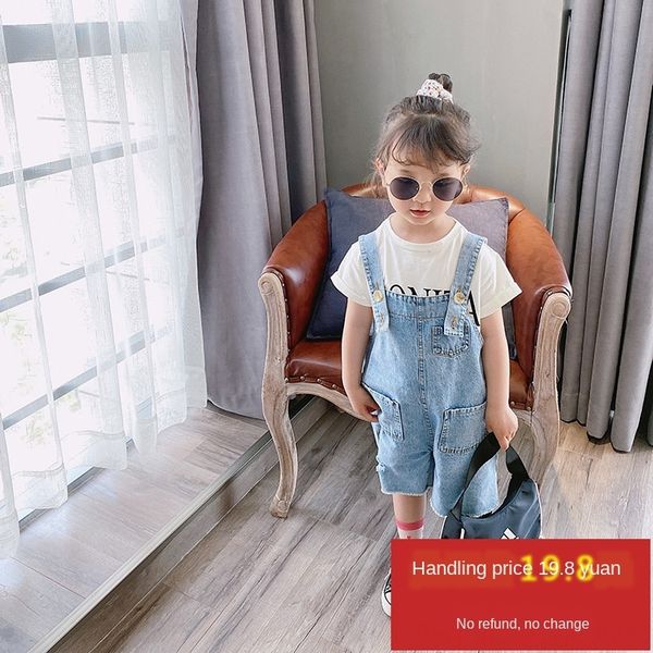 

children's denim pants with no refund and no change belt children's cute foreign style belt pants for boys and girls 2020, Blue