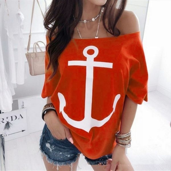 

new loose shoulder bat t- bat baton shirt printed t-shirt for women, White