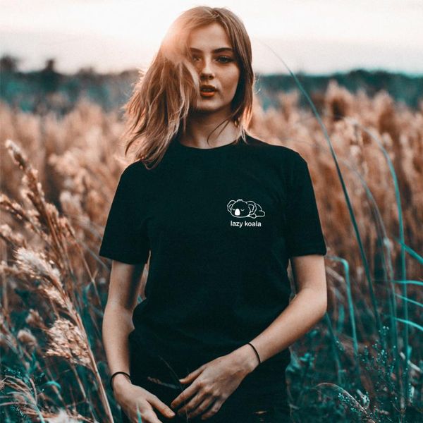 

funny cute lazy koala print cotton t shirt for animal lover women funny tee summer hipster tumblr cozy, White