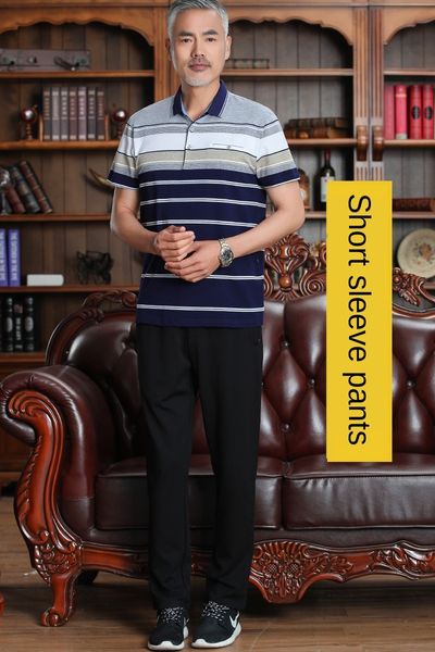 

vbupr dad summer suit men's short-sleeved t-shirt wear weart-shirt casual wear2020 new middle-aged men's casual clothes summer two, Black;red