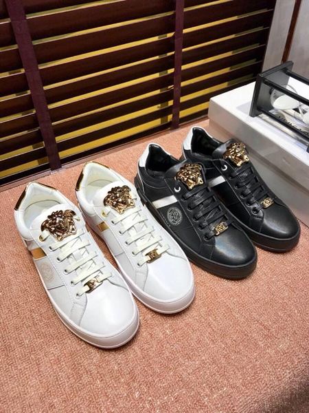 

2020g fashion men's embroidered letter casual shoes breathable leather classic sneakers lace-up low-shoes, size: 38-45, Black