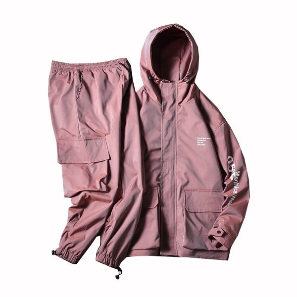 

men's tracksuit man reflective two piece set sweatsuit 2020 new overalls leisure suit hooded jackets + hip hop harlan pants, Gray