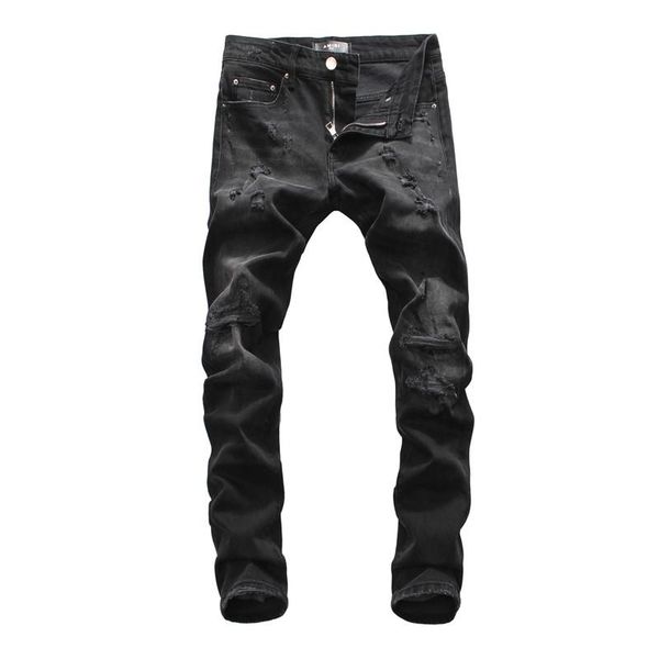 

2020 new mens distressed ripped biker jeans slim fit motorcycle biker denim for men fashion designer hip hop mens slim fit jeans, Blue