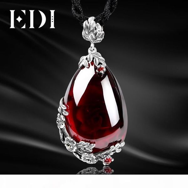 

i edi retro royal garnet gemstone 100 %925 sterling silver natural chalcedony pendant necklace female fine jewelry c19041201