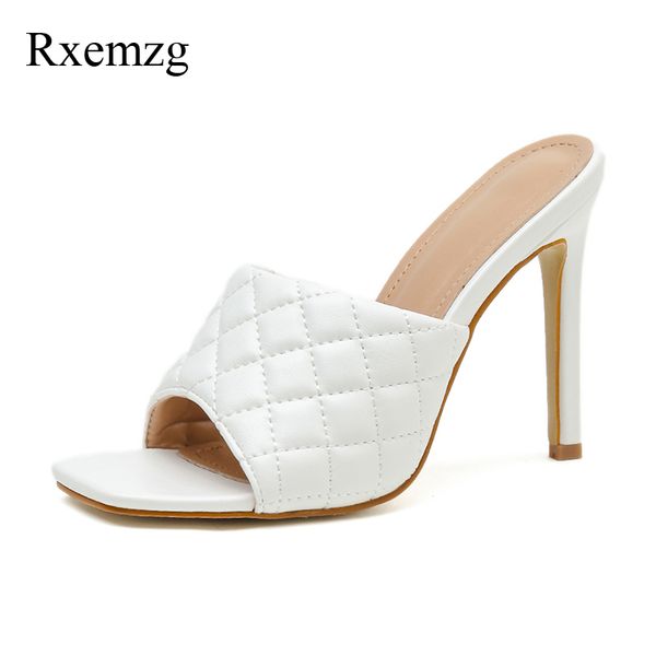 

rxemzg square head peep toe high heels slip on thin heels sewing gingham fashion mules summer shoes woman mules party 35-42, Black