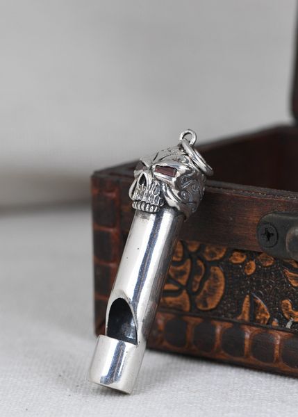 

925 sterling silver skull whistle necklace pendant male and female fine jewelry punk hip-hop pendants without chain