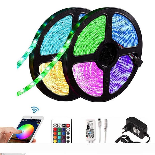 

5m 10m 15m rgb led strip 2835 dc 12v waterproof wifi flexible diode tape ribbon fita tira led light strips with remote + adapter