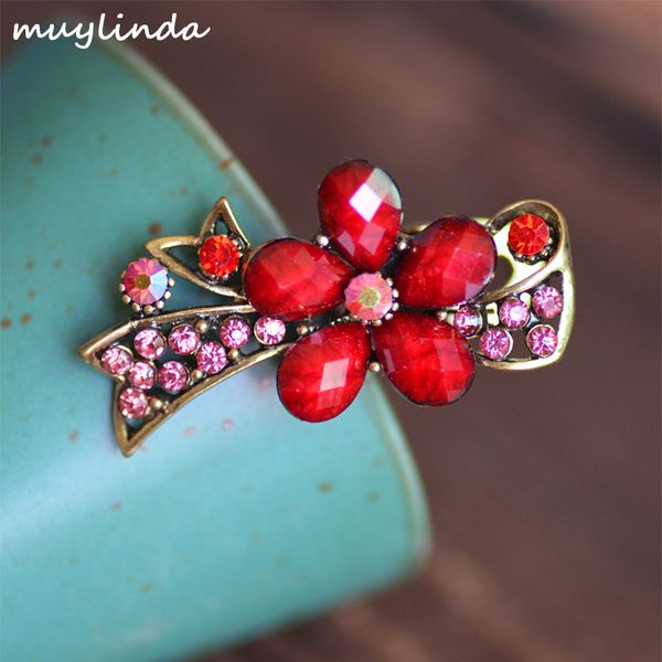 

retro rhinestones flower small hairgrips antique bronze plating metal hair clip women classic hair accessories, Golden;silver