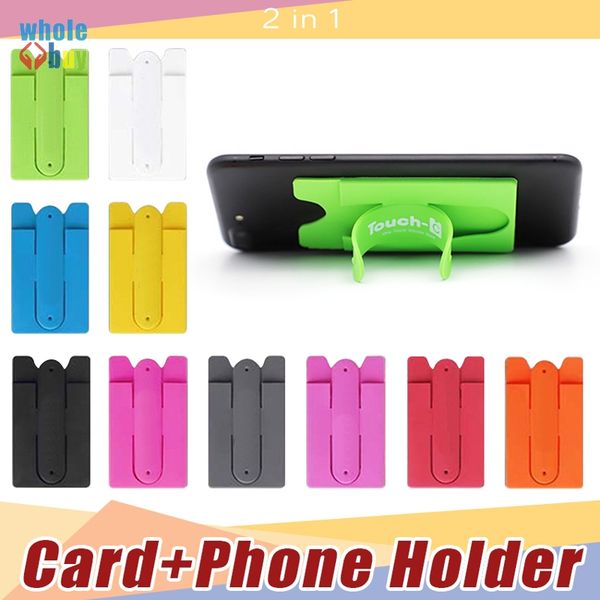 

500pcs/lot universal portable touch c plug-in card bag one touch silicone stand holder with earphone winder for cellphone