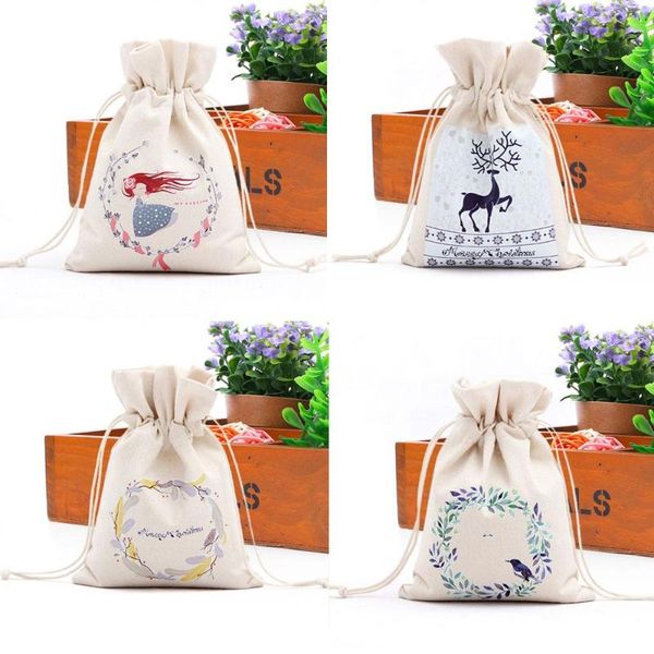 

canvas creative candy bag gift bag xmas christmas decoration sack drawstring