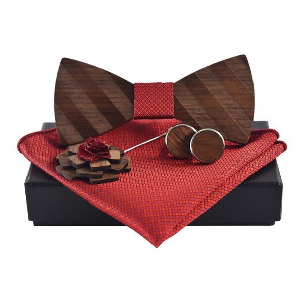 

tie cufflink sets classic square adjustable party handkerchief brooch elegant bowtie carved wedding box pocekt gift fashion, Black;gray