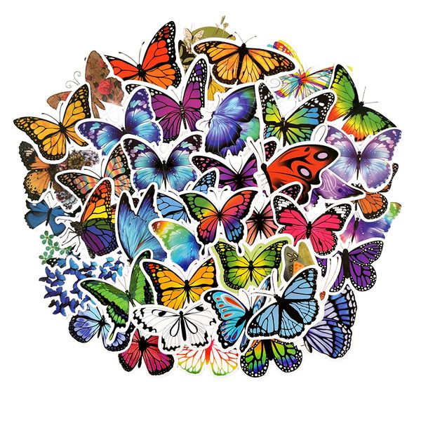 

pack of 50pcs wholesale colorful butterfly stickers boy girls sticker collection guitar lapskateboard motor bottle car decal bulk lots