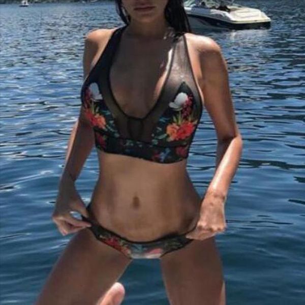 

2020 womens dot perspective bikini lingerie babydoll lace bra set string rash guards panty underwear separate swimsuit swimwear 0117, White;black