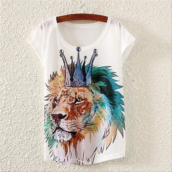 

womens clothing women short sleeve loose casual shirt blouse print animal plus size tee, White