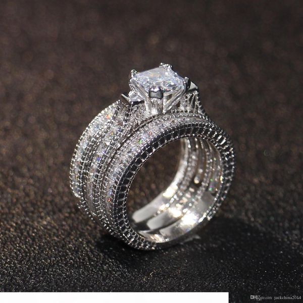 

e wholesale engagement princess cut 6mm z white gold filled men women wedding ring set for christmas sz 5 -11, Slivery;golden